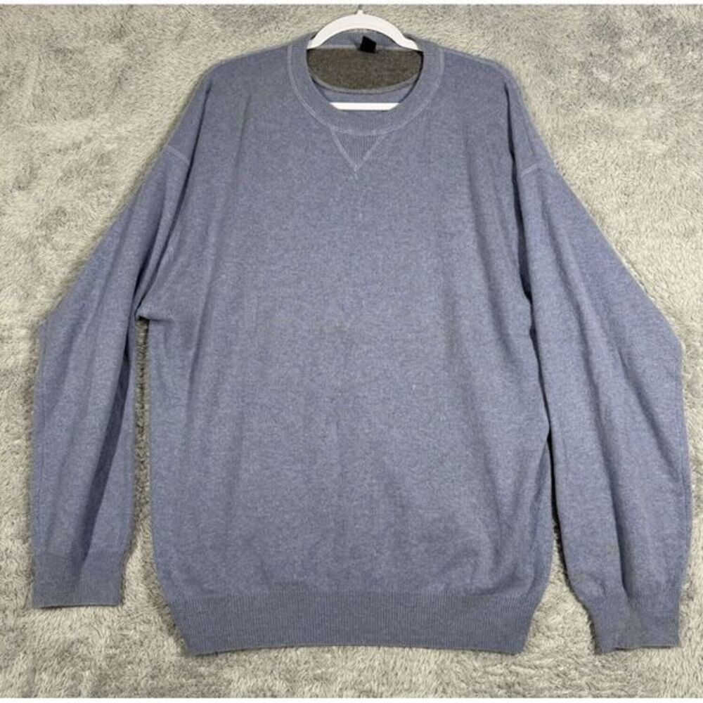 Mens Blue 100% Cashmere Crew Neck Pullover Sweater
